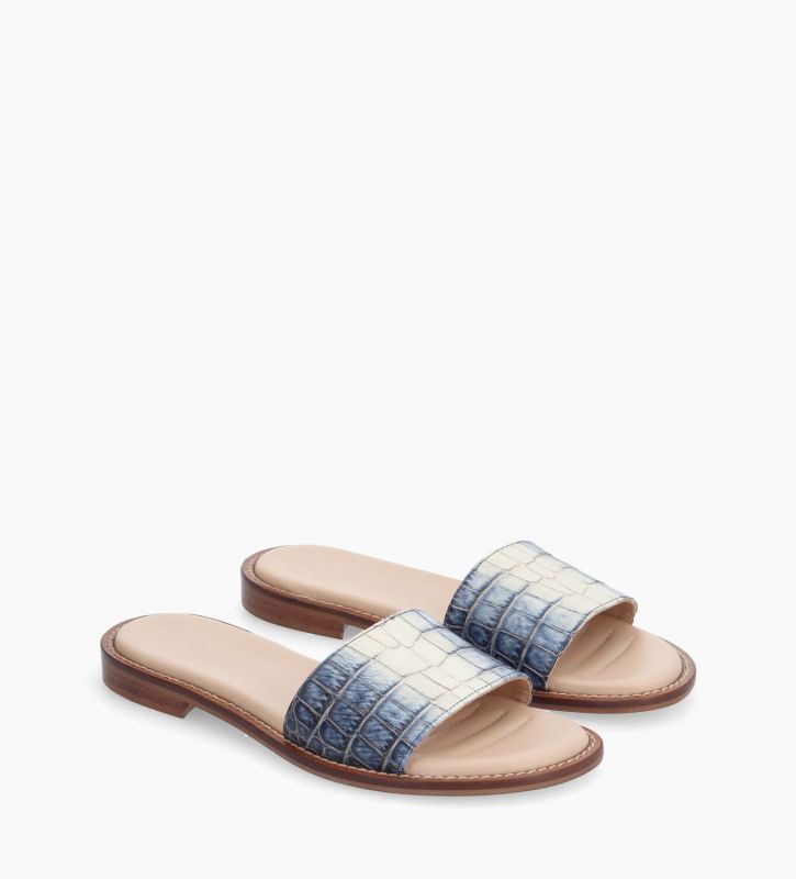 Free Lance Lita Mule Plate Cuir Imprimé Crocodile Bleu/Blanc