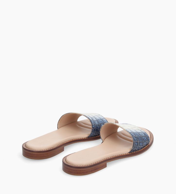 Free Lance Lita Mule Plate Cuir Imprimé Crocodile Bleu/Blanc