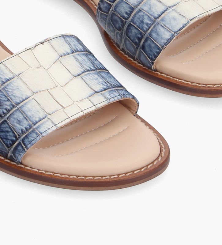 Free Lance Lita Mule Plate Cuir Imprimé Crocodile Bleu/Blanc