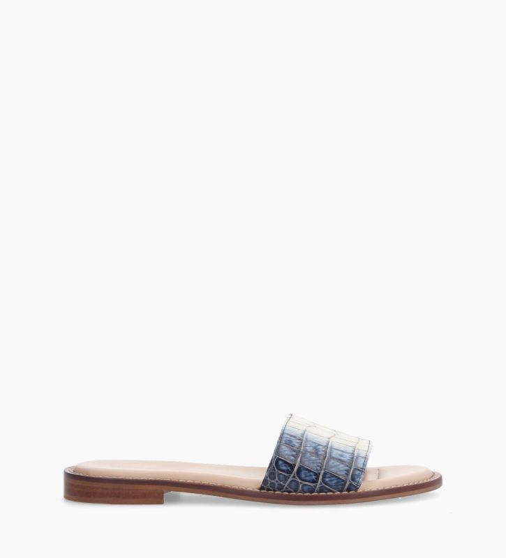 free lance Lita Mule plate Cuir imprimé crocodile Bleu/Blanc