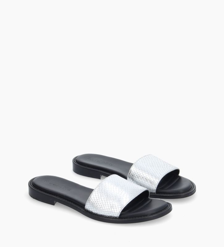 Free Lance Lita Mule Plate Cuir Imprimé Serpent Argent