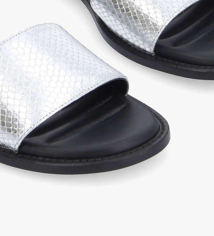 Free Lance Lita Mule Plate Cuir Imprimé Serpent Argent