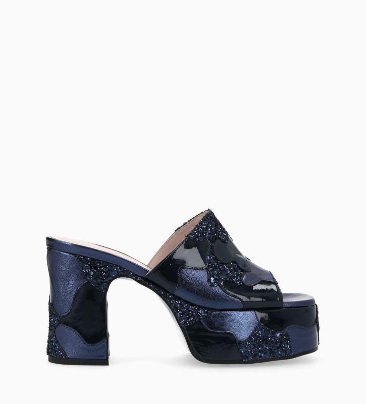 free lance Lola 95 Mule à talon Cuir miroir/Toile pailleté/Cuir Bleu