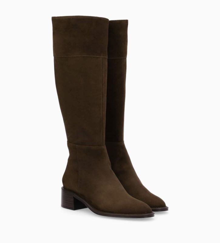 Free Lance Lora 50 Botte à Talon Cuir Velours Marron Foncé