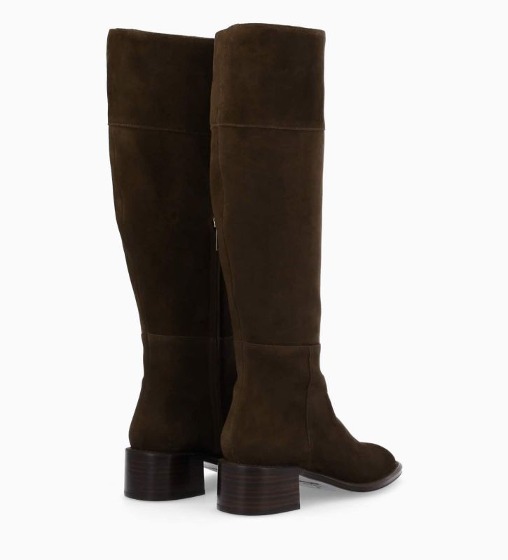 Free Lance Lora 50 Botte à Talon Cuir Velours Marron Foncé