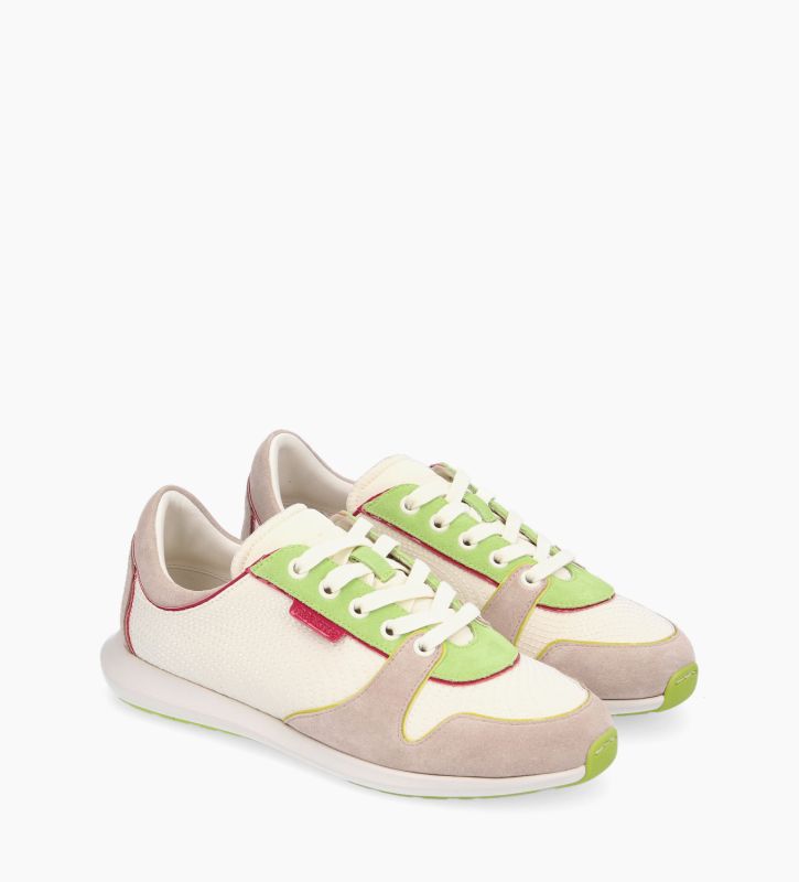 Free Lance Maeve Sneaker Nylon/Cuir Velours/Cuir Verni/Cuir Ecru/Blanc/Vert Pomme/Jaune/Framboise