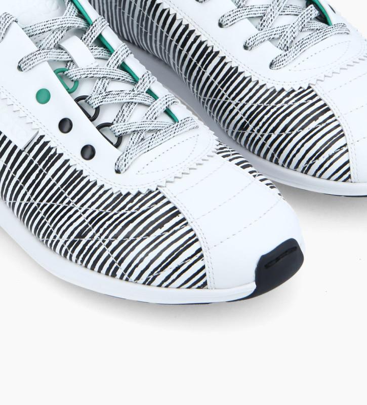 Free Lance Maiva Sneaker Cuir à Rayures/Cuir De Veau Lisse Blanc/Noir/Turquoise