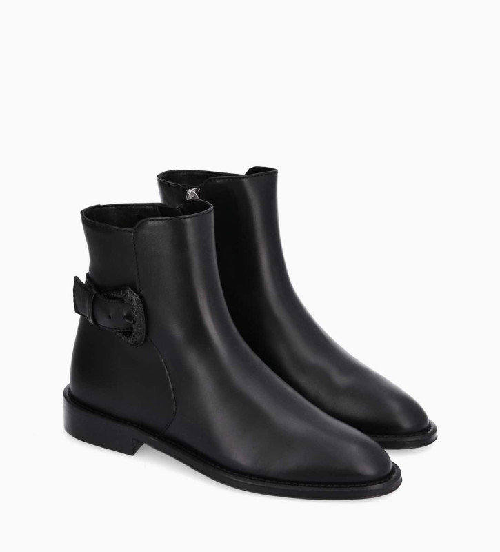 Free Lance Margot 25 Bottine Zippée à Boucle Cuir De Veau Lisse Mat Noir