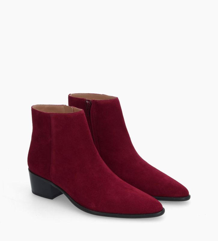 Free Lance Megan 50 Bottine à Talon à Zip Cuir Velours Rouge