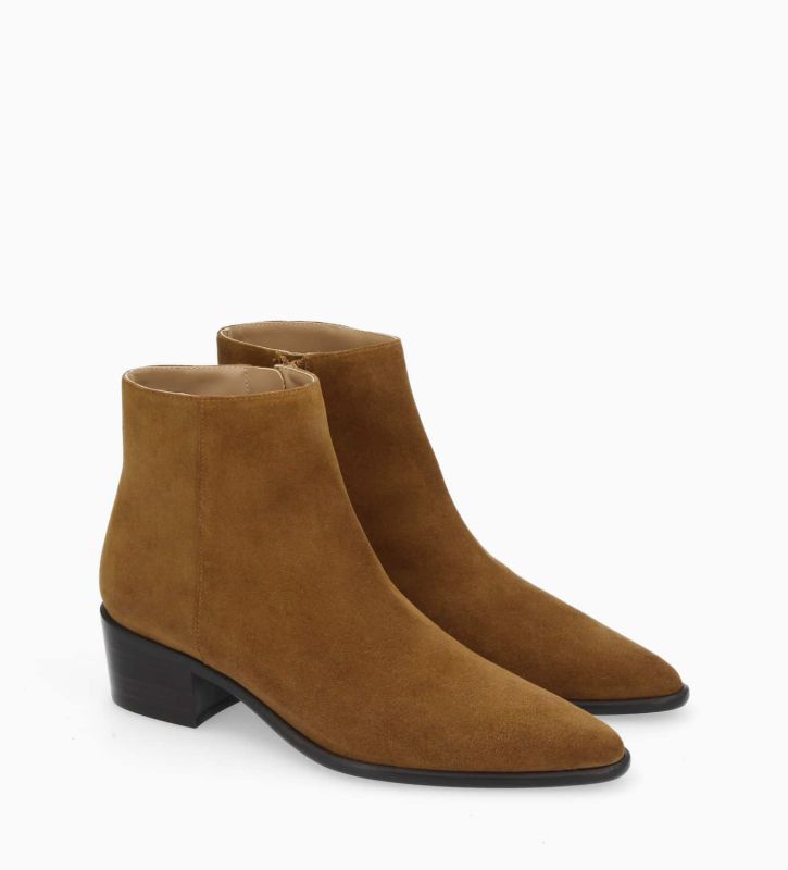 Free Lance Megan 50 Bottine à Talon à Zip Cuir Velours Tabac