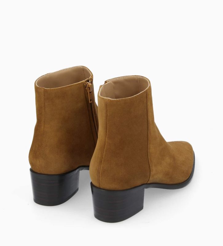 Free Lance Megan 50 Bottine à Talon à Zip Cuir Velours Tabac