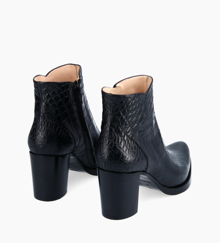 Free Lance Paddy 70 Bottine à Talon à Zip Cuir Embossé Croco Noir
