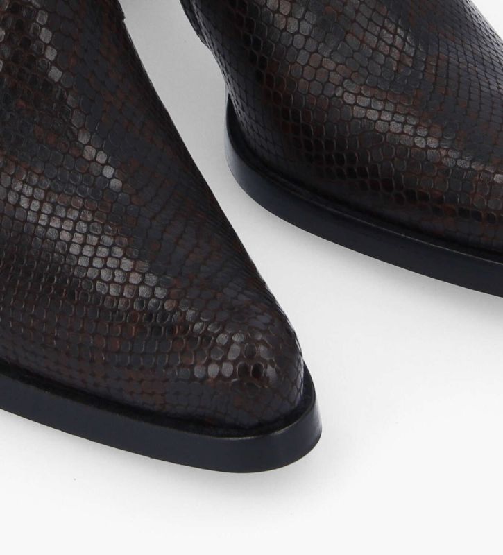 Free Lance Paddy 70 Bottine à Talon à Zip Cuir Imprimé Serpent Café