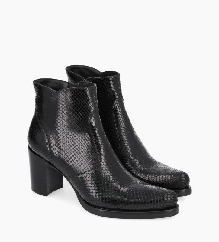 Free Lance Paddy 70 Bottine à Talon à Zip Cuir Imprimé Serpent Noir