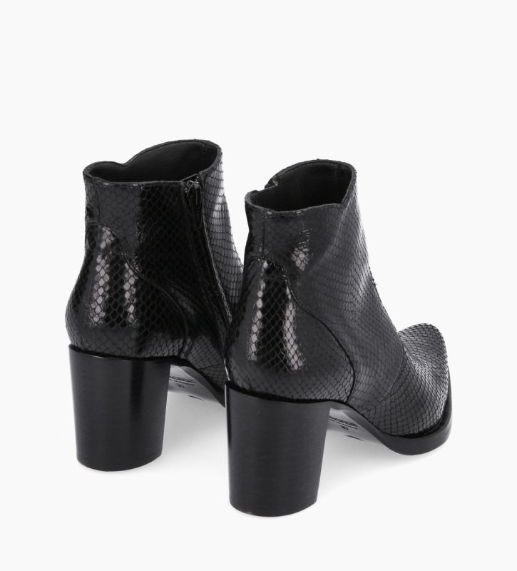 Free Lance Paddy 70 Bottine à Talon à Zip Cuir Imprimé Serpent Noir