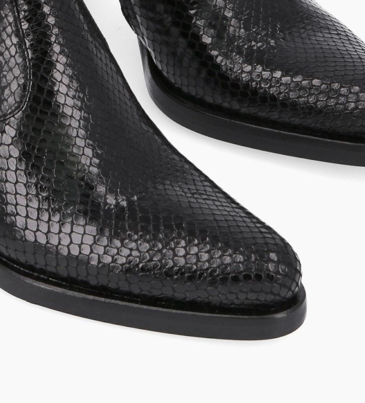 Free Lance Paddy 70 Bottine à Talon à Zip Cuir Imprimé Serpent Noir