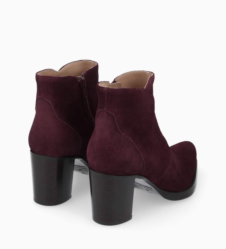 Free Lance Paddy 70 Bottine à Talon à Zip Cuir Velours Bordeaux