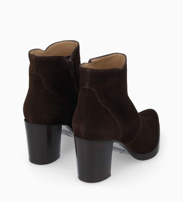 Free Lance Paddy 70 Bottine à Talon à Zip Cuir Velours Marron Foncé