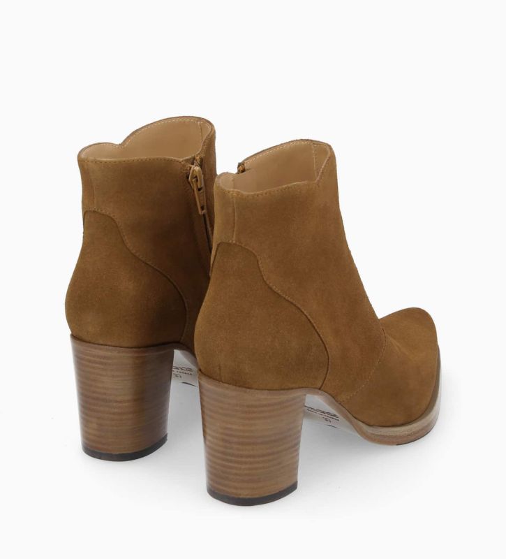 Free Lance Paddy 70 Bottine à Talon à Zip Cuir Velours Sienna