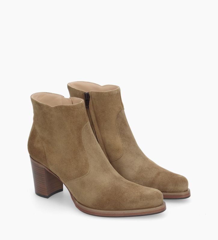 Free Lance Paddy 70 Bottine à Talon à Zip Cuir Velours Taupe