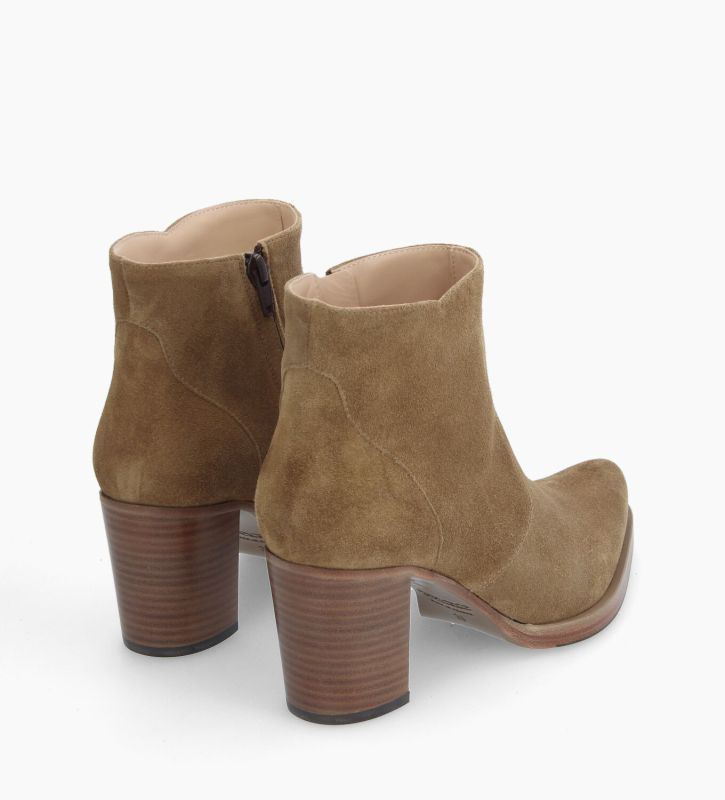 Free Lance Paddy 70 Bottine à Talon à Zip Cuir Velours Taupe