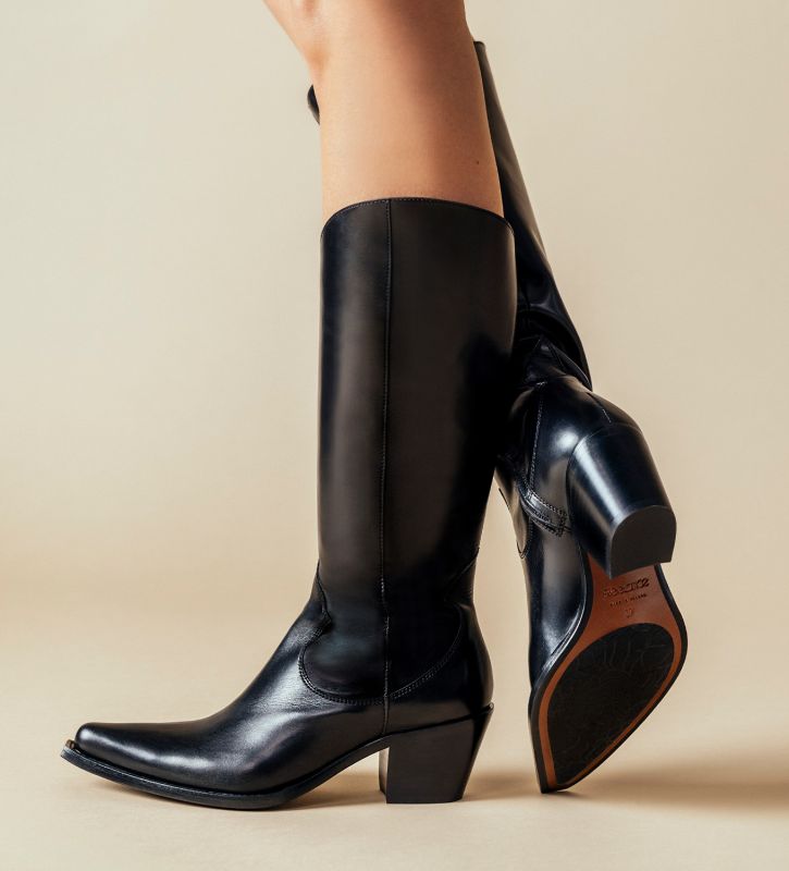 Free Lance Ruby 50 Botte Western à Talon Cuir De Veau Lisse Brillant Noir