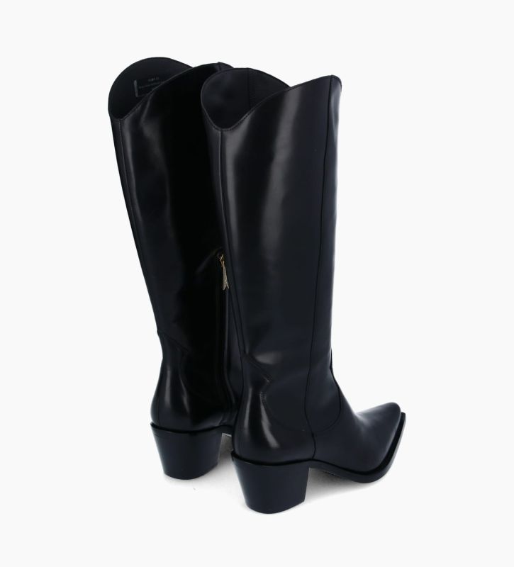 Free Lance Ruby 50 Botte Western à Talon Cuir De Veau Lisse Brillant Noir