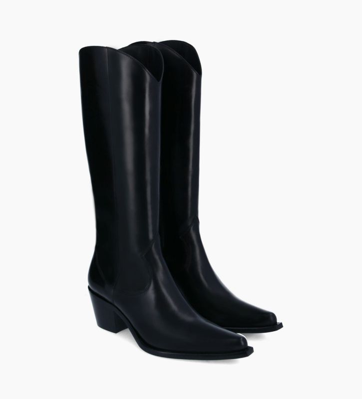 Free Lance Ruby 50 Botte Western à Talon Cuir De Veau Lisse Brillant Noir