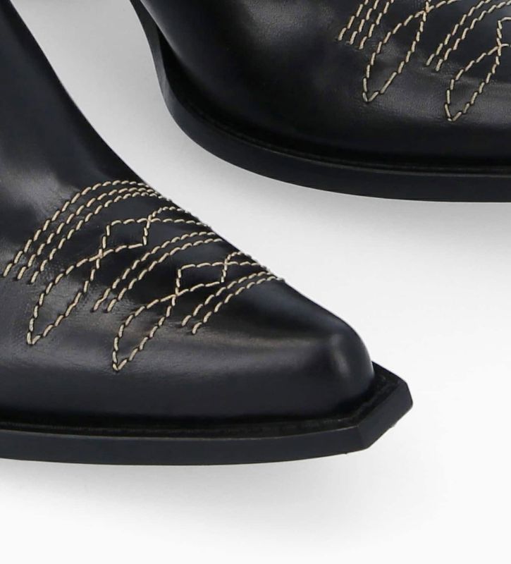 Free Lance Ruby 50 Botte Western Brodée à Talon Cuir De Veau Lisse Brillant Noir