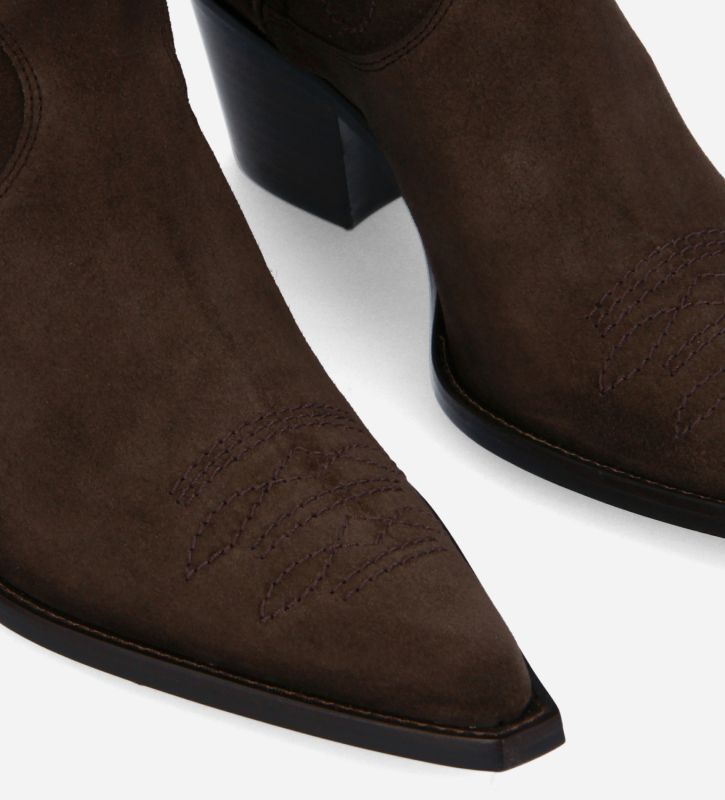 Free Lance Ruby 50 Botte Western Brodée à Talon Cuir Velours Marron Foncé