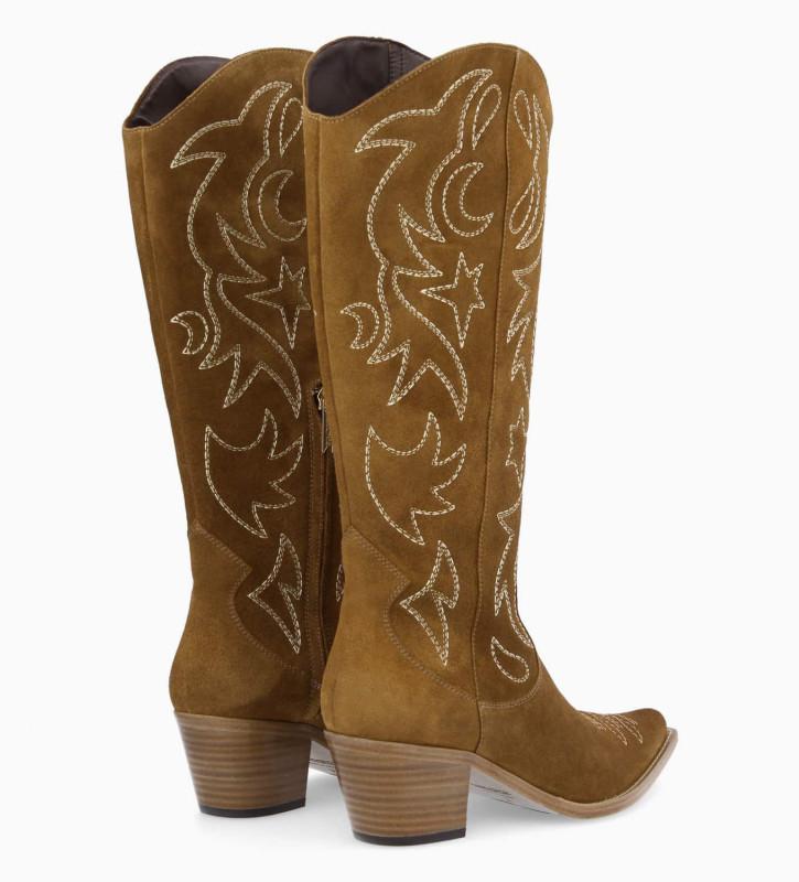 Free Lance Ruby 50 Botte Western Brodée à Talon Cuir Velours Sienna