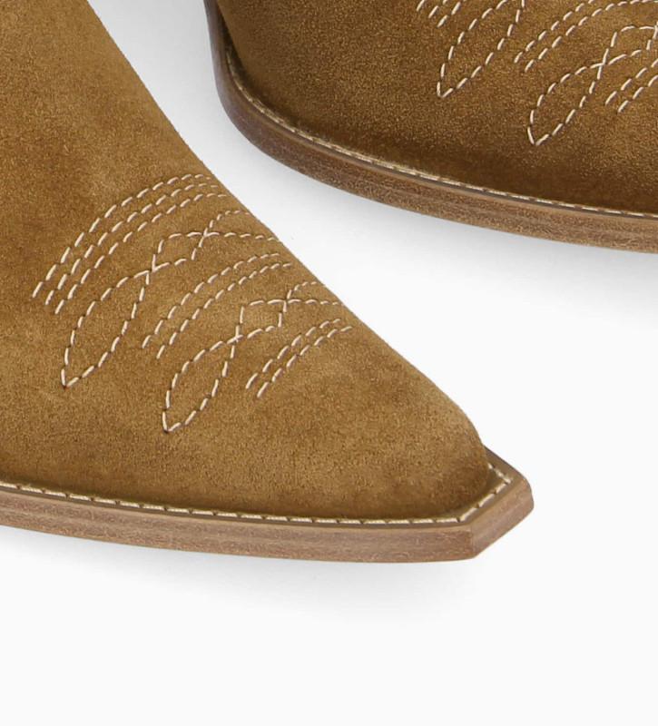 Free Lance Ruby 50 Botte Western Brodée à Talon Cuir Velours Sienna