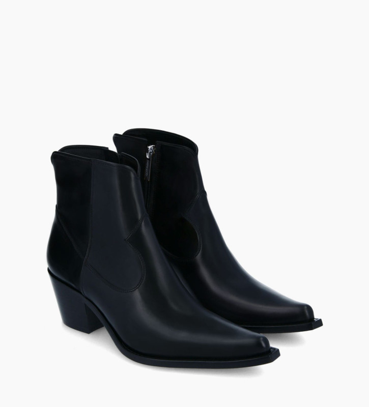 Free Lance Sadie 50 Bottine Western Zippée à Talon Cuir De Veau Lisse Brillant Noir