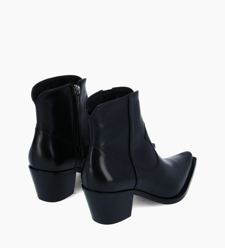 Free Lance Sadie 50 Bottine Western Zippée à Talon Cuir De Veau Lisse Brillant Noir