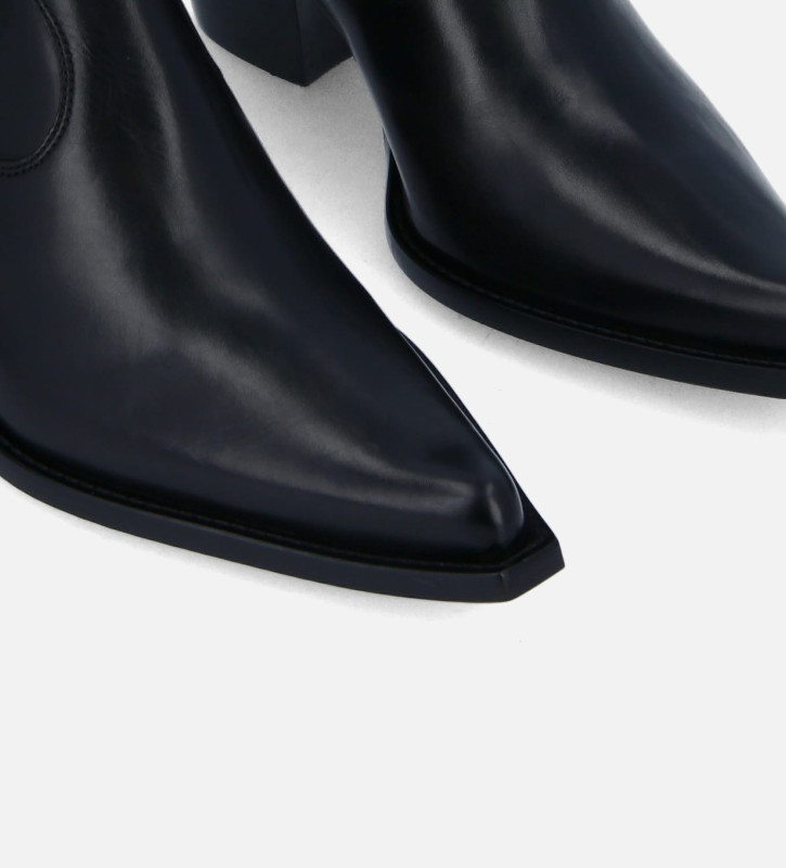 Free Lance Sadie 50 Bottine Western Zippée à Talon Cuir De Veau Lisse Brillant Noir