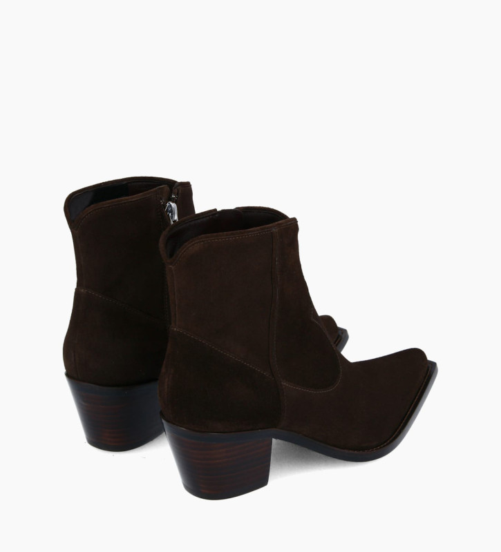 Free Lance Sadie 50 Bottine Western Zippée à Talon Cuir Velours Marron Foncé