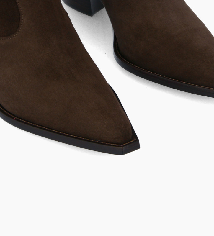 Free Lance Sadie 50 Bottine Western Zippée à Talon Cuir Velours Marron Foncé