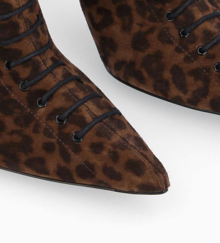 Free Lance Salem 85 Botte Lacée à Talon Aiguille Cuir Velours Léopard