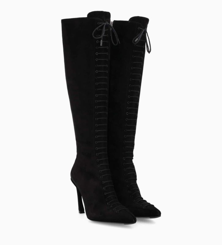 Free Lance Salem 85 Botte Lacée à Talon Aiguille Cuir Velours Noir