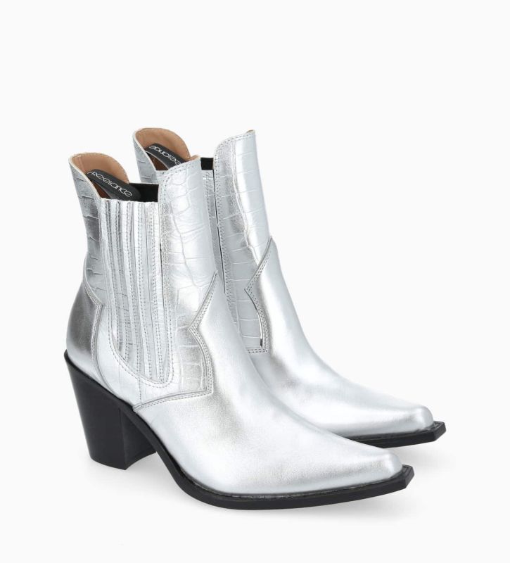 Free Lance Sandy 80 Bottine Chelsea à Talon Cuir Imprimé Crocodile/Cuir Argent