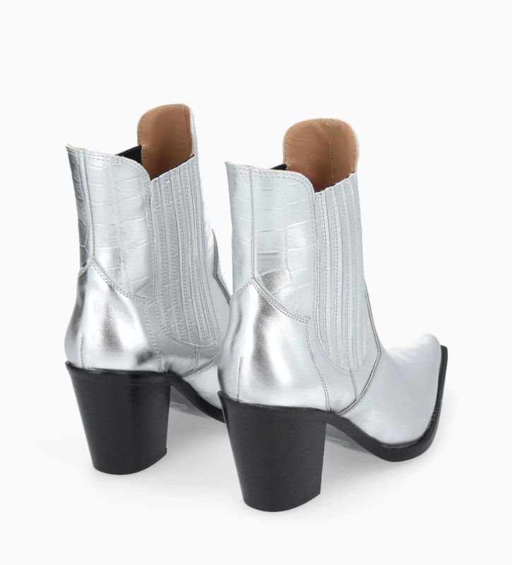 Free Lance Sandy 80 Bottine Chelsea à Talon Cuir Imprimé Crocodile/Cuir Argent