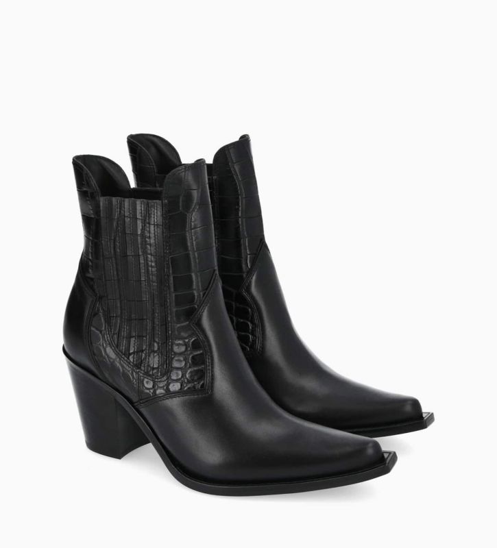 Free Lance Sandy 80 Bottine Chelsea à Talon Cuir Imprimé Crocodile/Cuir Lisse Noir