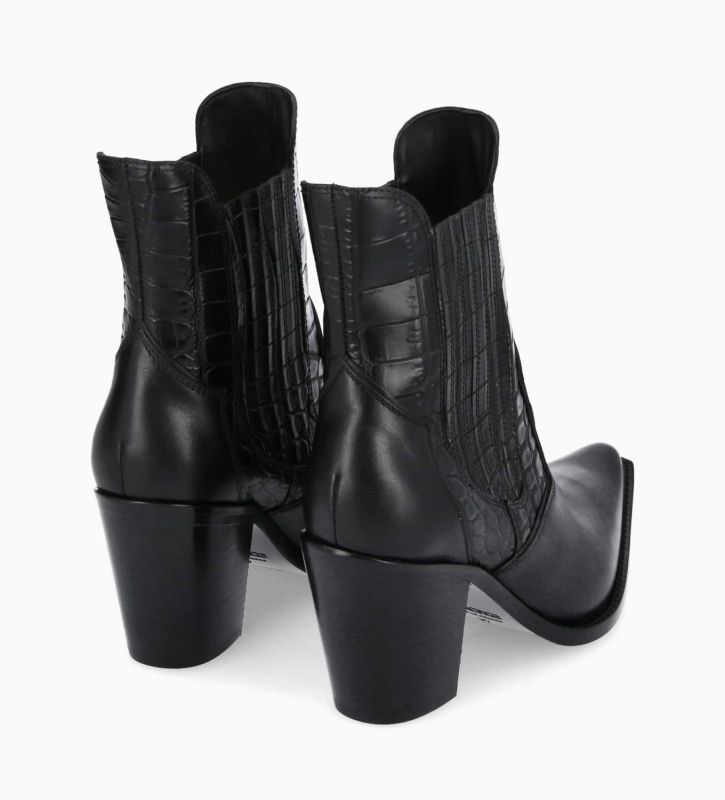 Free Lance Sandy 80 Bottine Chelsea à Talon Cuir Imprimé Crocodile/Cuir Lisse Noir