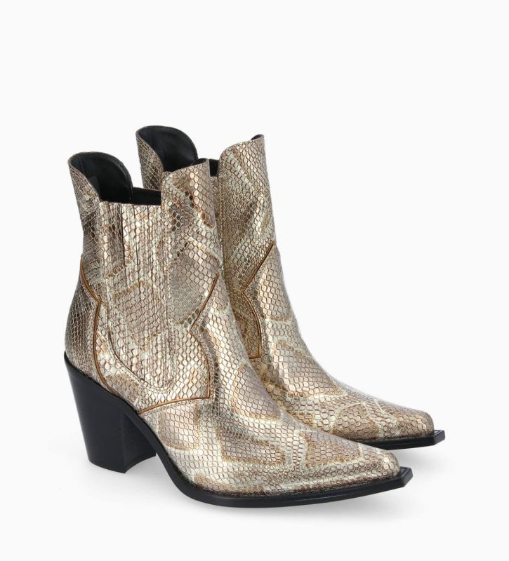 Free Lance Sandy 80 Bottine Chelsea à Talon Cuir Imprimé Serpent Doré