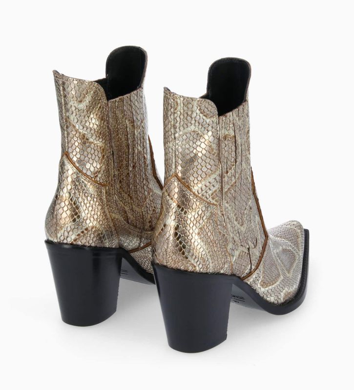 Free Lance Sandy 80 Bottine Chelsea à Talon Cuir Imprimé Serpent Doré