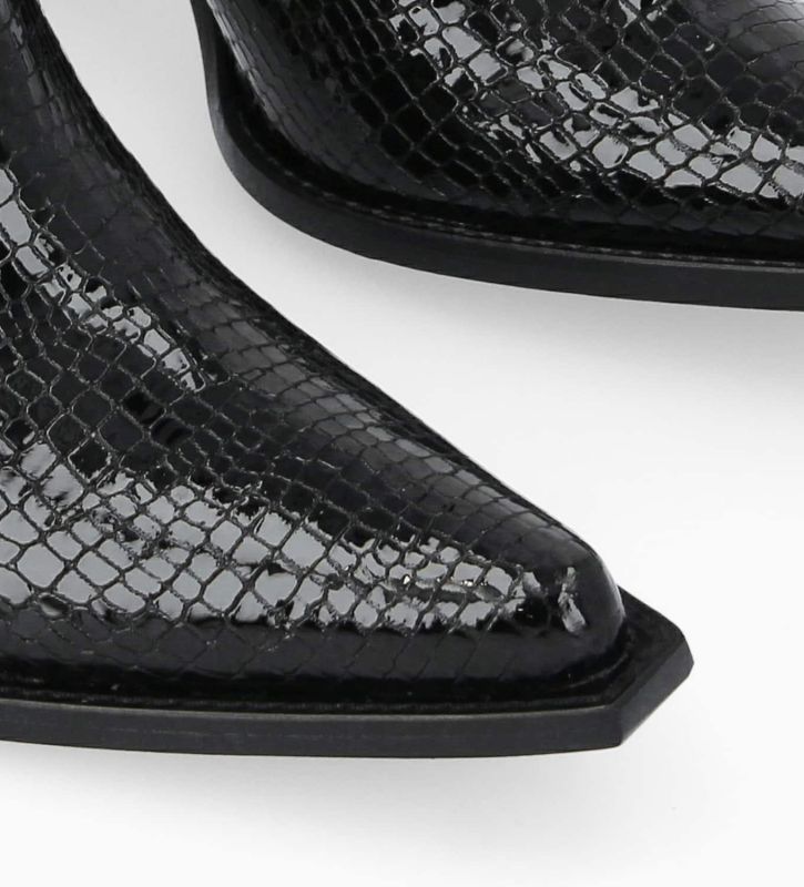 Free Lance Sandy 80 Bottine Chelsea à Talon Cuir Imprimé Serpent Verni Noir