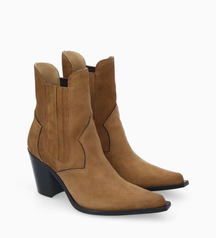 Free Lance Sandy 80 Bottine Chelsea à Talon Cuir Velours Brun