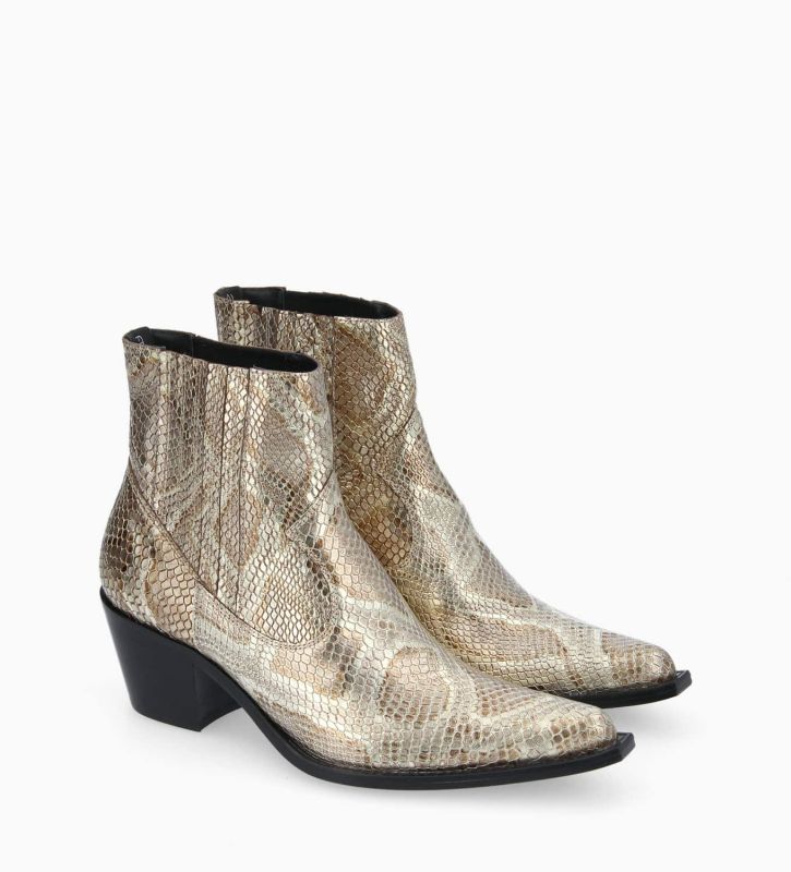 Free Lance Sibelle 50 Bottine Western Chelsea Cuir Imprimé Serpent Doré