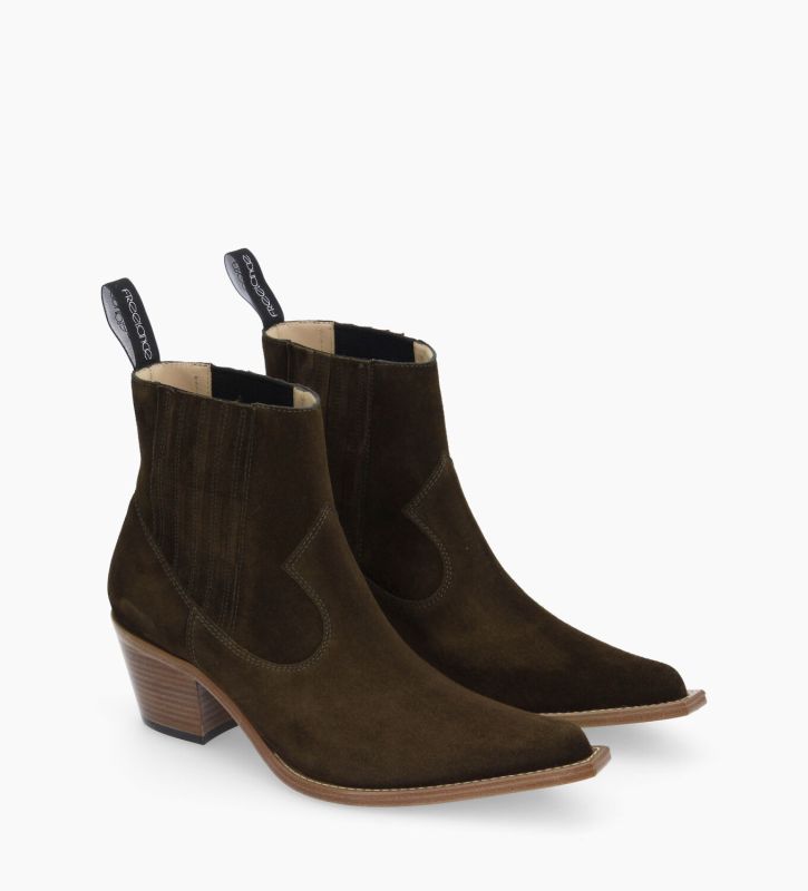 Free Lance Sibelle 50 Bottine Western Chelsea Cuir Velours Marron Foncé