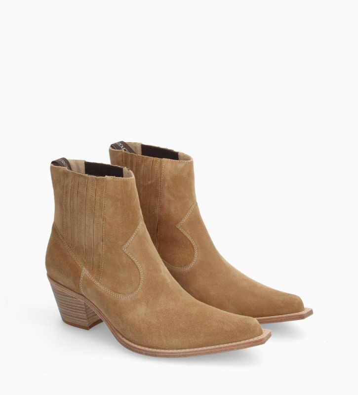 Free Lance Sibelle 50 Bottine Western Chelsea Cuir Velours Tabac